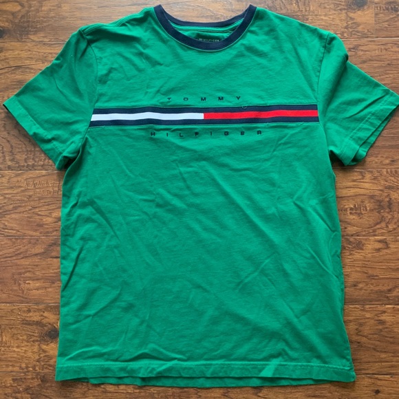 Tommy Hilfiger Other - Tommy Hilfiger Flag Stripe Spellout Green T Shirt